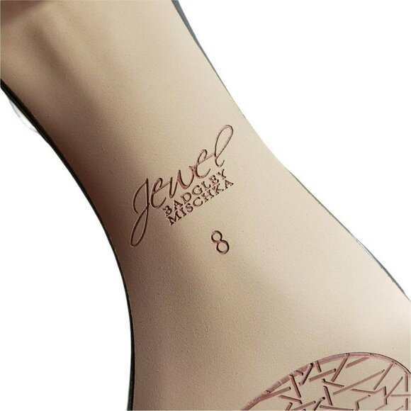 Jewel Badgley Mischka Silver Embellished T Strap Open Toe Evening Sandals Size 8 - Picture 9 of 12